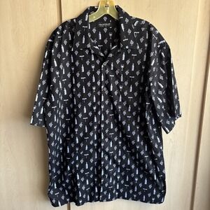 Chris's Stuff Shirt Men's Size XXL Wine Grapes Corkscew Print Cotton Black EUC